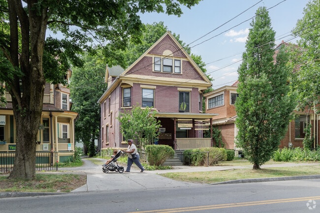Some of the older homes in Downtown Ithaca also are used as offices for small businesses.