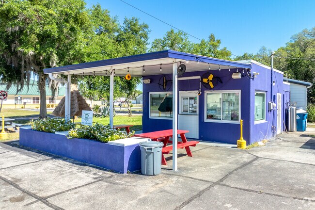Stop on by the Purple Pit Stop for delicious burger or milkshake.