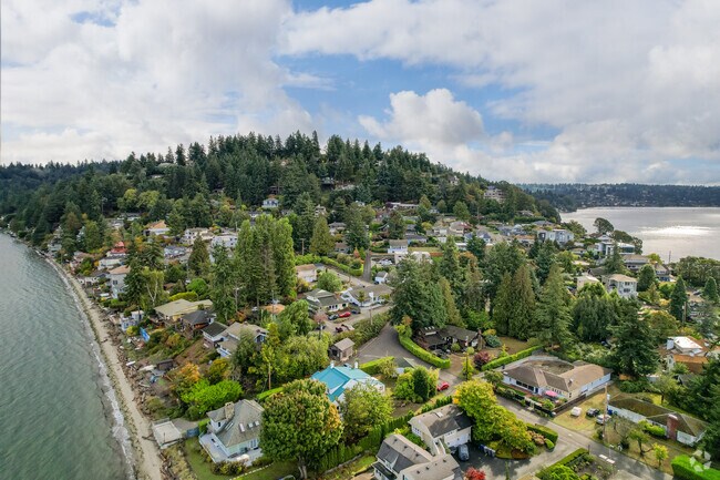 Homes in Three Tree Point are encompassed by trees.