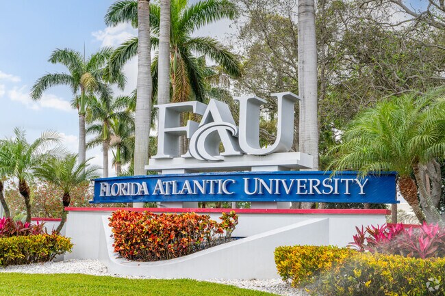 Signage for Florida Atlantic University marks downtown Boca Raton near Highland Beach.