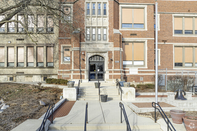 The entrance to Garfield Elementary School welcomes everyone through its doors.