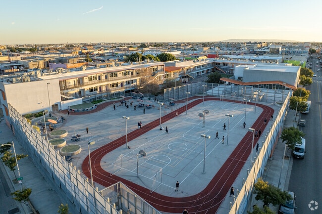 Kids enjoying outdoor space at Para Los Niños Charter Middle School.