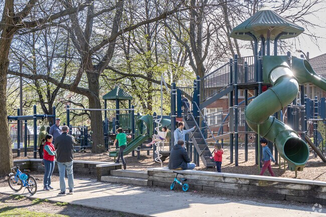 The playground at Hamlin Park has a couple slides and climbing obstacles for kids of all ages.