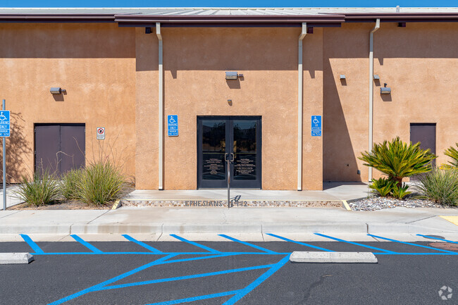 The entrance to Calvary Christian is through the double doors.