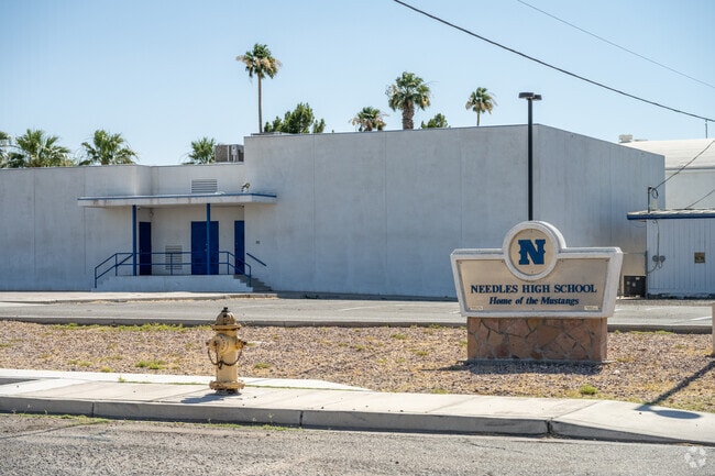 The entrance to Needles High School is welcoming.