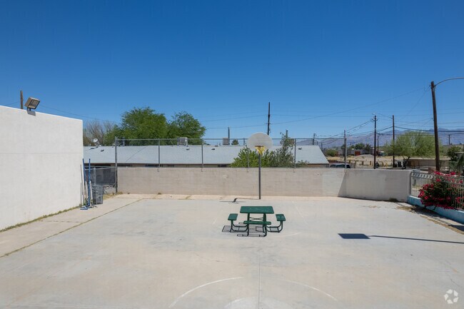 A basketball court at Las Puertas Community School.