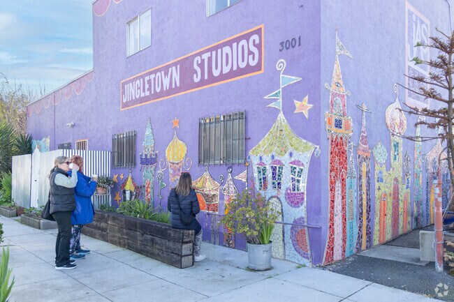 Jingletown Studios is one of the larger art studios in the area and is covered in mosaics.