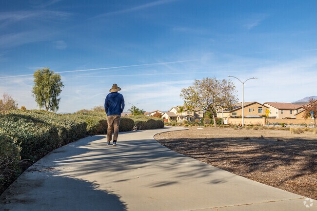 Take a brisk walk at Sandlewood Park in San Jacinto.