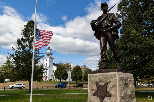 A Civil War monument sits in the town common of Townsend.
