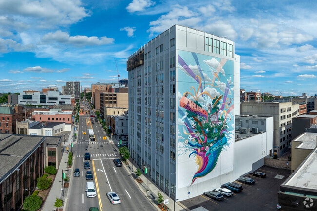 Street art murals color Downtown Ann Arbor’s building walls.