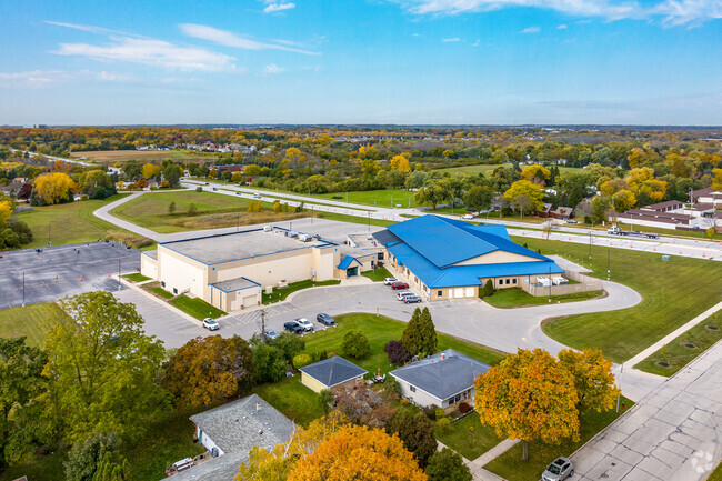 An aerial view of Darrell L. Hines Academy in the Menomonee River Hills neighborhood.