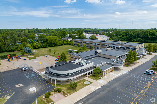 Aerial view of Beverly Elementary School in Beverly Hills.