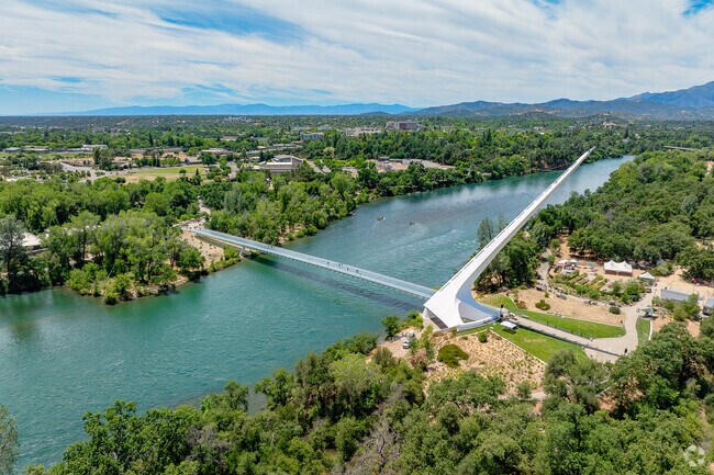 The Sundial Bridge in Downtown Redding is an iconic landmark and can be seen from far away.