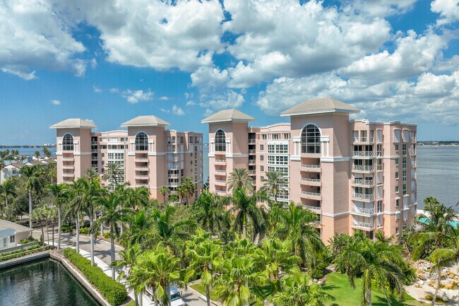 Luxury Condos hug the water's edge in Bayway Isles.