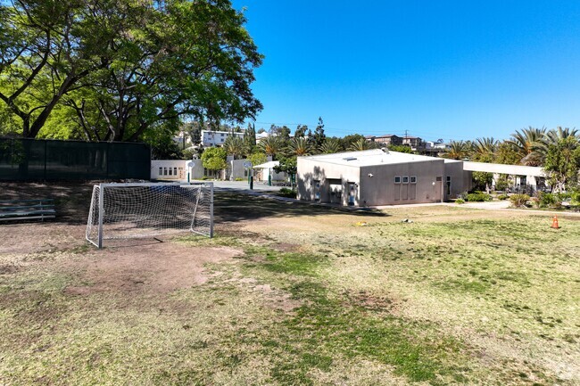 View of soccer goal at at Saint John Of The Cross Catholic School in Lemon Grove CA.