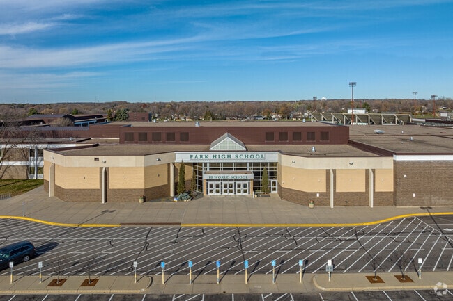 The main entrance for Park High School faces south.