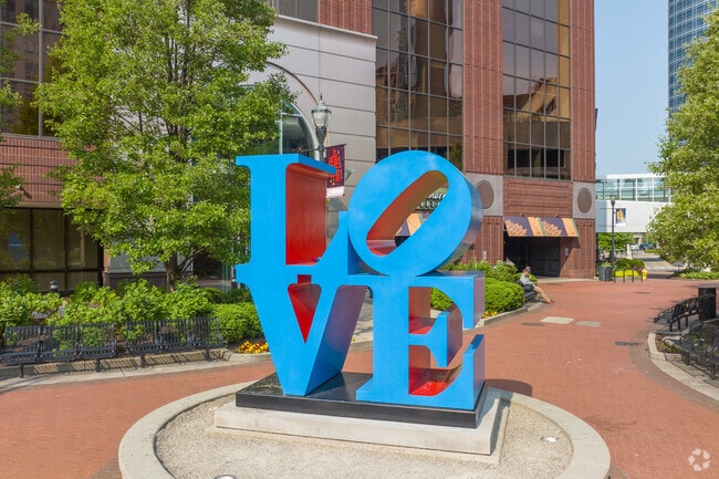 Love statue found on Monroe Ave across from Rosa Parks Circle in Downtown Grand Rapids.