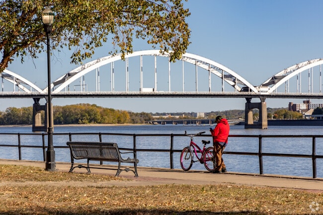 The miles of trail that line the Mississippi river converge in Downtown Davenport.