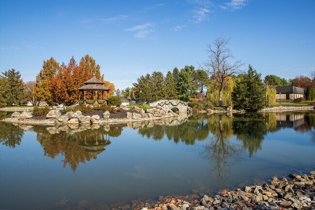 Greenfield Park has a small gazebo near the water for Witmer residents to relax in.