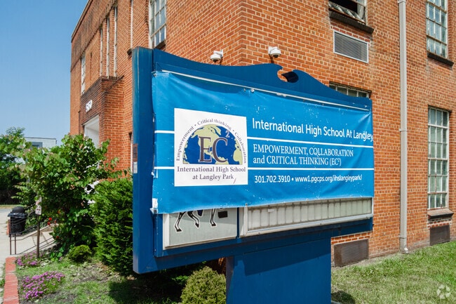 The sign for International High School @ Langley Park in Bladensburg.