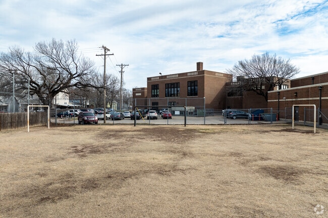 There is a small outdoor soccer field at Park Elementary School.