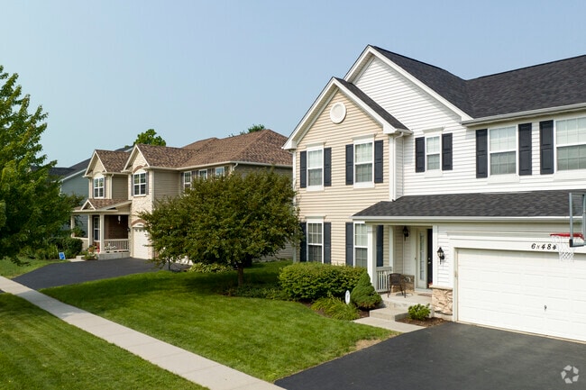 Rows of large homes line the streets of Valley View in St Charles Illinois.