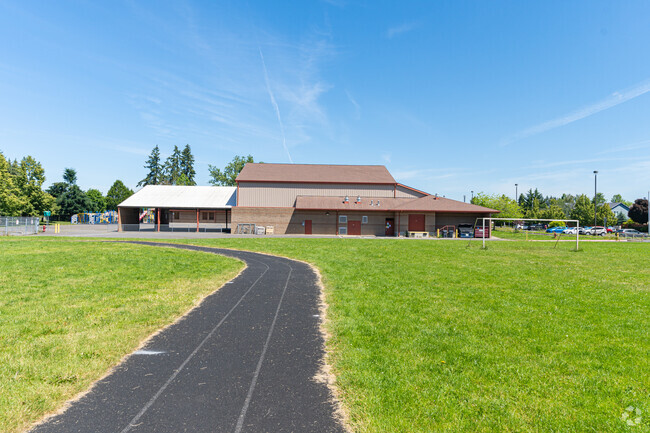 The running track loops beside Forest Ridge Elementary School in Keizer, OR.