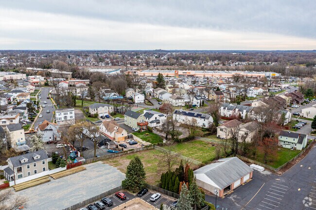 An elevated view of homes in the downtown area of Millburn, NJ.