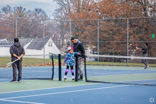 Merrill Park in Colonia has tennis courts where residents enjoy tennis and practice roller skating.