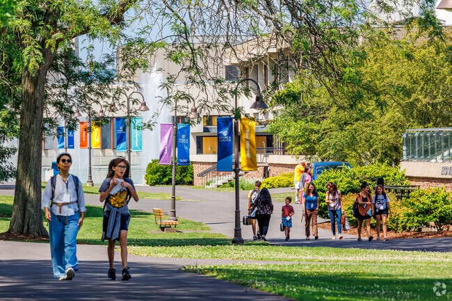 Even in the summer, students can be found walking the Ithaca College campus.
