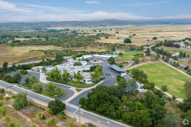An elevated view Mt. Woodson Elementary School in Ramona with surrounding areas.