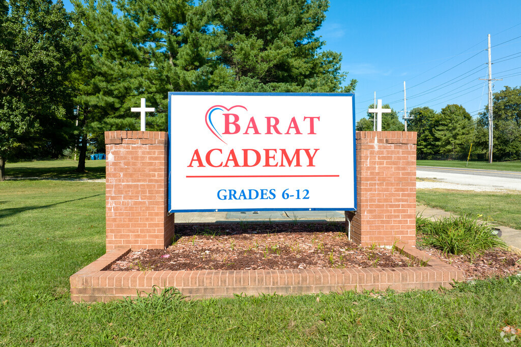 School sign entrance welcomes students Grades 6-12 at Barat Academy in Chesterfield, Missouri.
