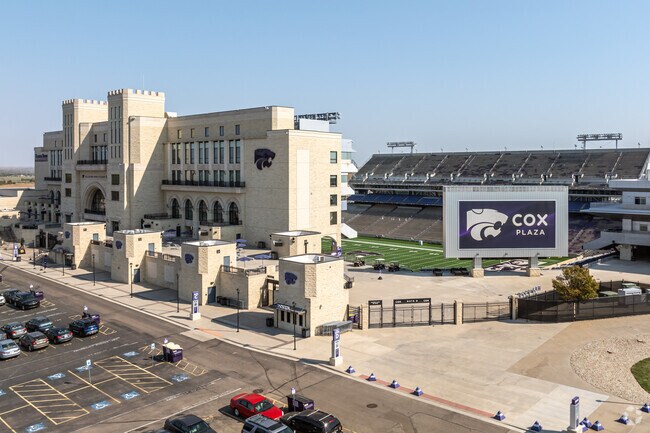 Kansas State's Bill Snyder Stadium hosts 50,000 fans at home games, just outside Grand Mere.