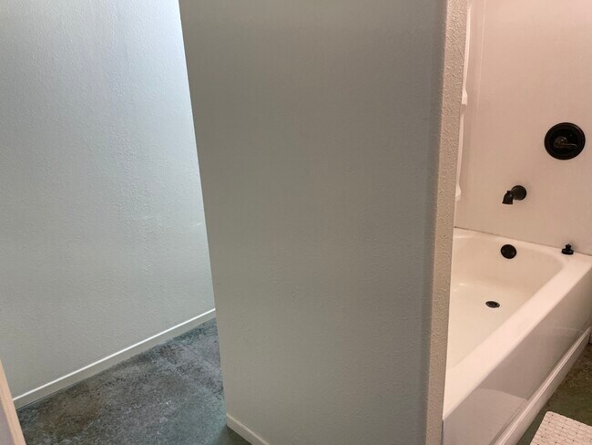 bath tub separates private toilet from bath area