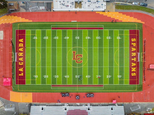 An aerial view of the Spartans' field at La Canada High School, La Canada Flintridge.