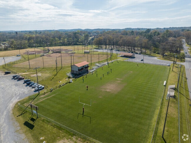The football field at Buck Creek Park in Alabaster is well maintained with available parking.