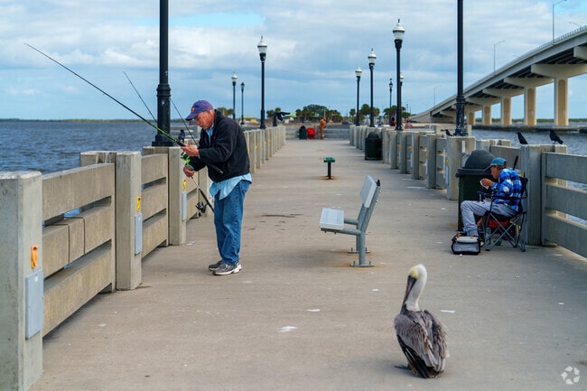 Fishermen often visit the fishing pier in Titusville for an afternoon on the water.