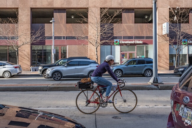 Biking to class is easy thanks to the Campus District's wide streets.