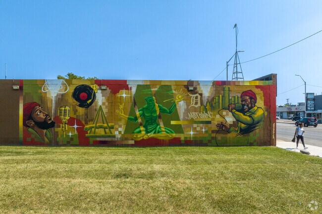Motown Mercy by muralist Marcus Grabs is part of Detroit's City Walls project in Grandmont.