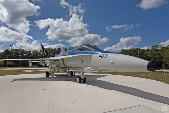 The F/A 18 Hornet fighter jet sits as a memorial to Capt Scott "Spike" Speicher in Jacksonville.