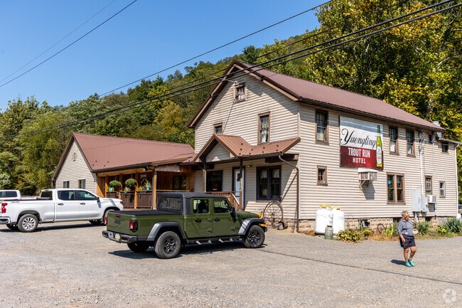 Trout Run Hotel serves meals and drinks in a cozy Lewis setting.