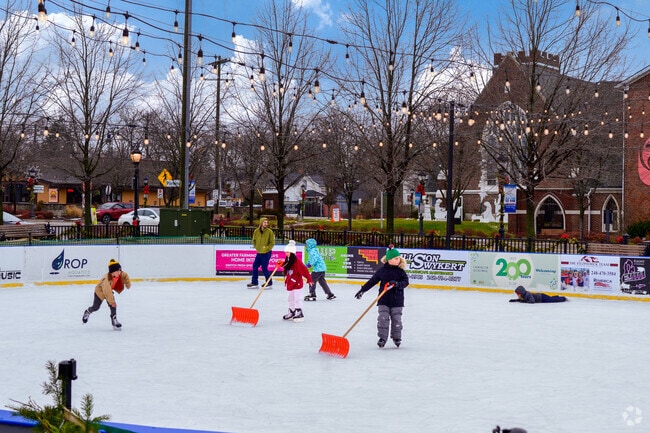 Visitors to downtown Farmington can skate at the Riley Park public ice rink.