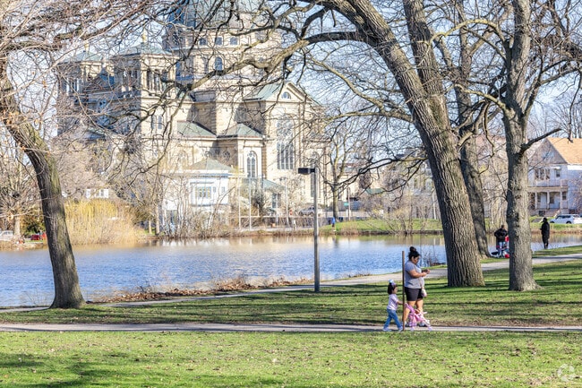 Take a walk in peaceful Koscuiszko Park near Clock Tower Acres.