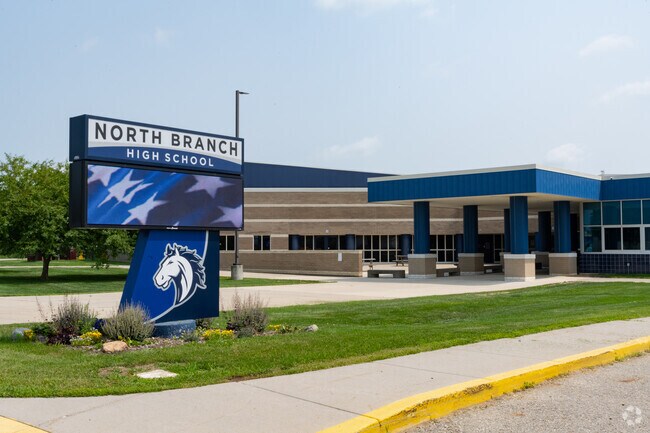 North Branch High School sign and building in Lapeer County.