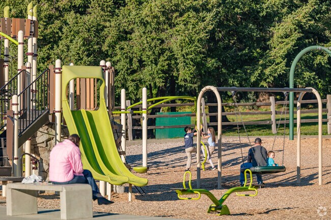 A family plays together at the Gateway Park in Wauna WA.