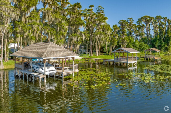 Many homes on Moon Lake have covered docks to protect boats.