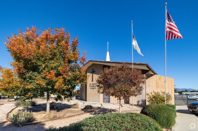 Flags fly high at St. John's Lutheran in Hemet.