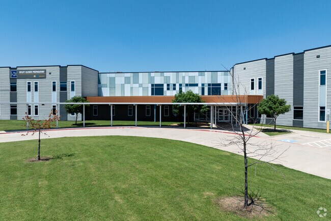 The welcoming entrance of Uplift Elevate Preparatory Academy in Fort Worth's Chapel Creek.