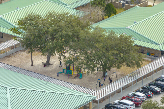Children can enjoy the playground area during outdoor time at Horizon Elementary.