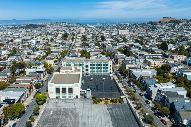 Wide aerial facing east of James Lick Middle School.